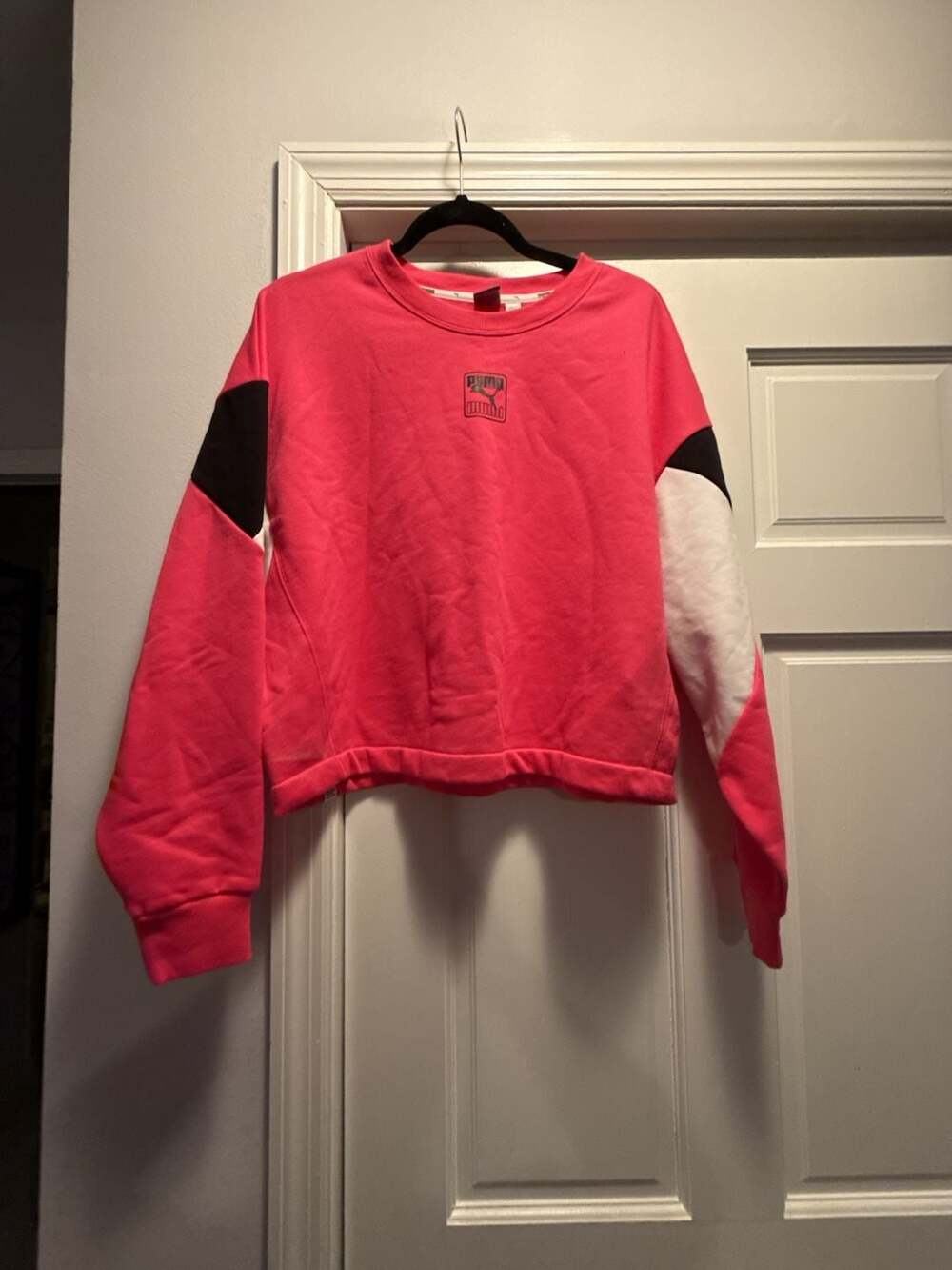 Puma Rebel Crew Fleece Cropped Sweatshirt Pink Colorblock